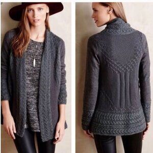 Anthropologie Knitted and Knotted Gray Regan Mix Stitch Open Cardigan - XXSP